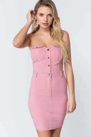 Active USA | Women Strapless Button Down Mini Dress in Modern Pink
