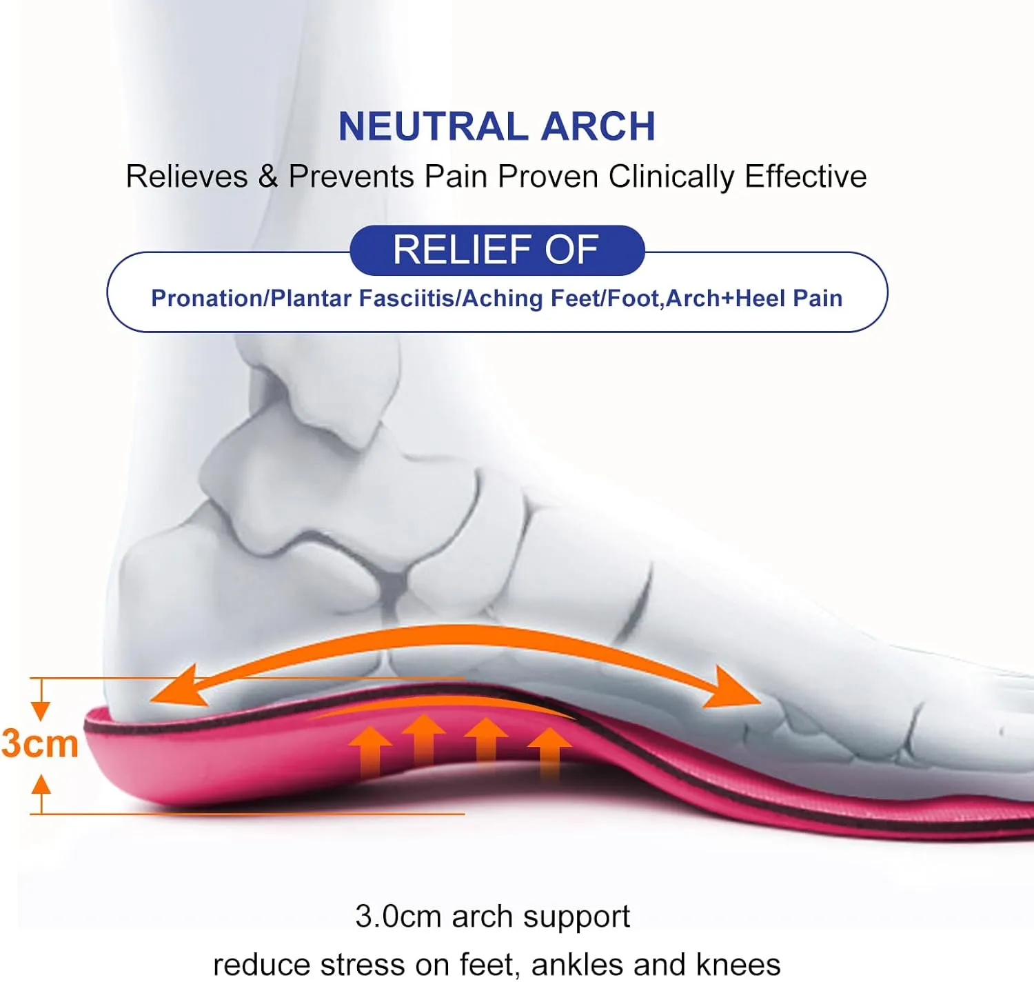 ALEADER Pink Insoles - Shoe Inserts for Arch Support, Plantar Fasciitis, Pronation & Heel Pain Relief - Insoles for Women for Feet Pain Relief - Podiatrist-Recommended (M 4-4.5, F 6-6.5)
