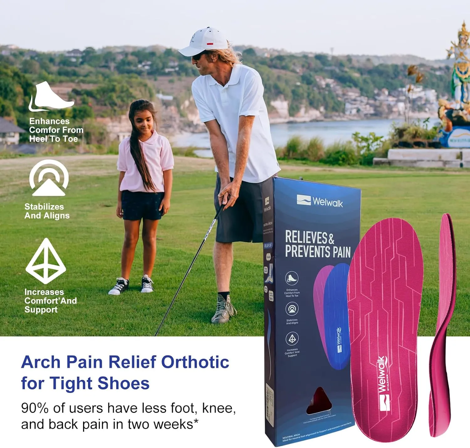 ALEADER Pink Insoles - Shoe Inserts for Arch Support, Plantar Fasciitis, Pronation & Heel Pain Relief - Insoles for Women for Feet Pain Relief - Podiatrist-Recommended (M 4-4.5, F 6-6.5)
