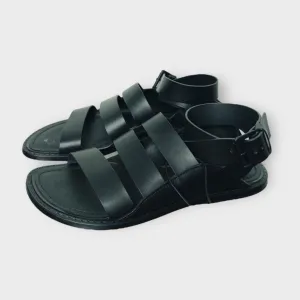 Ann Demeulemeester Black Leather Gladiator Sandals