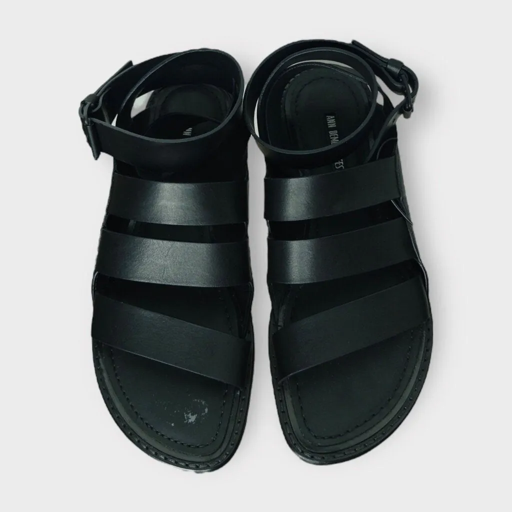 Ann Demeulemeester Black Leather Gladiator Sandals