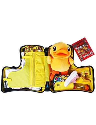 AO WEI LA OW Cute Unisex Kids Ride on Suitcase Travel Trolley Case Spinner Carry on Luggage with Wheels suggest fits to kids aged 3-6 years old(Yellow/01, 20 Inch)