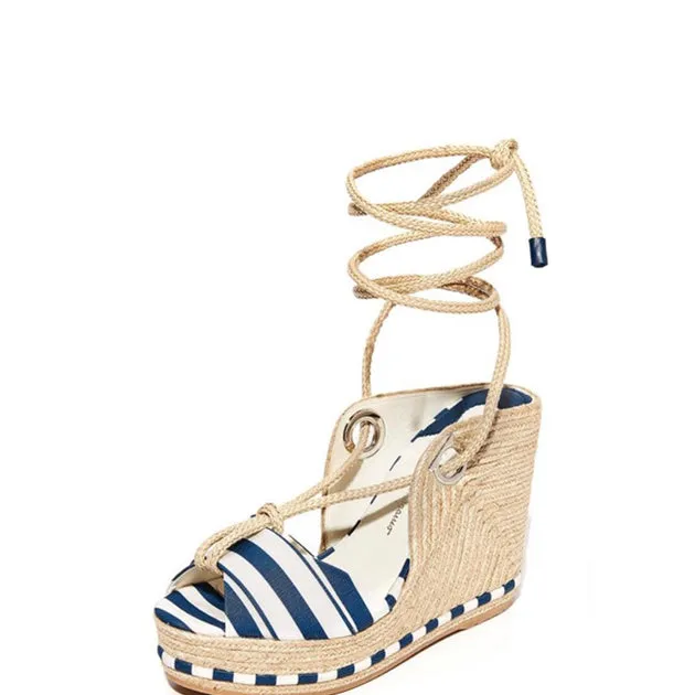 AUTH Ferragamo EVITA Wedge Espadrilles-Sandals