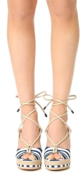 AUTH Ferragamo EVITA Wedge Espadrilles-Sandals