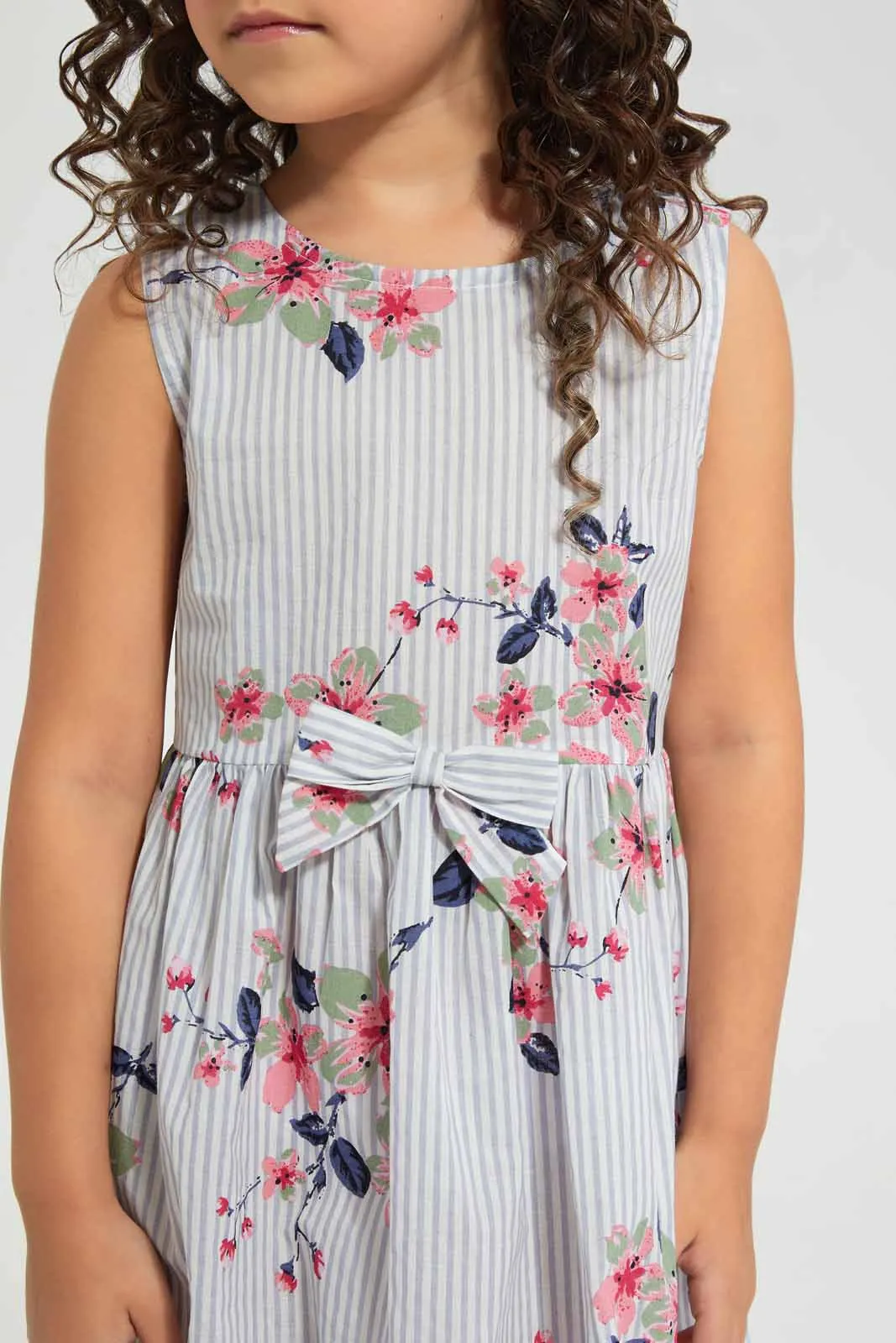 Blue Floral Gathered Dress