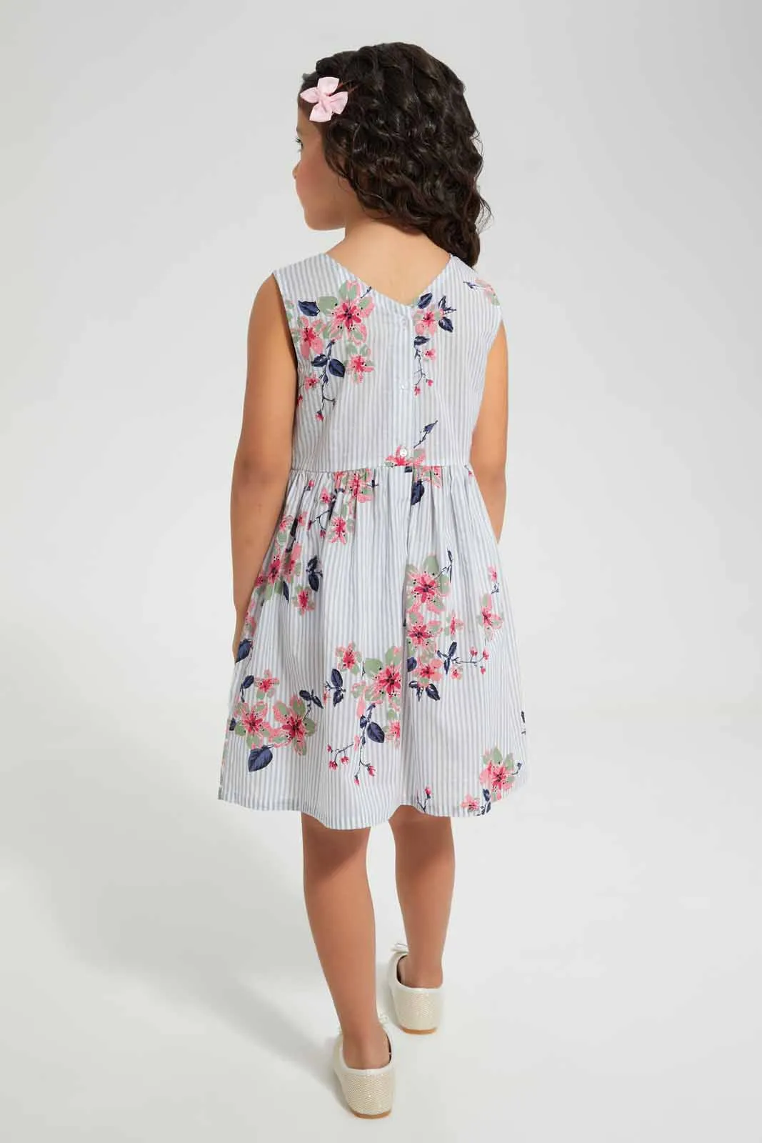 Blue Floral Gathered Dress