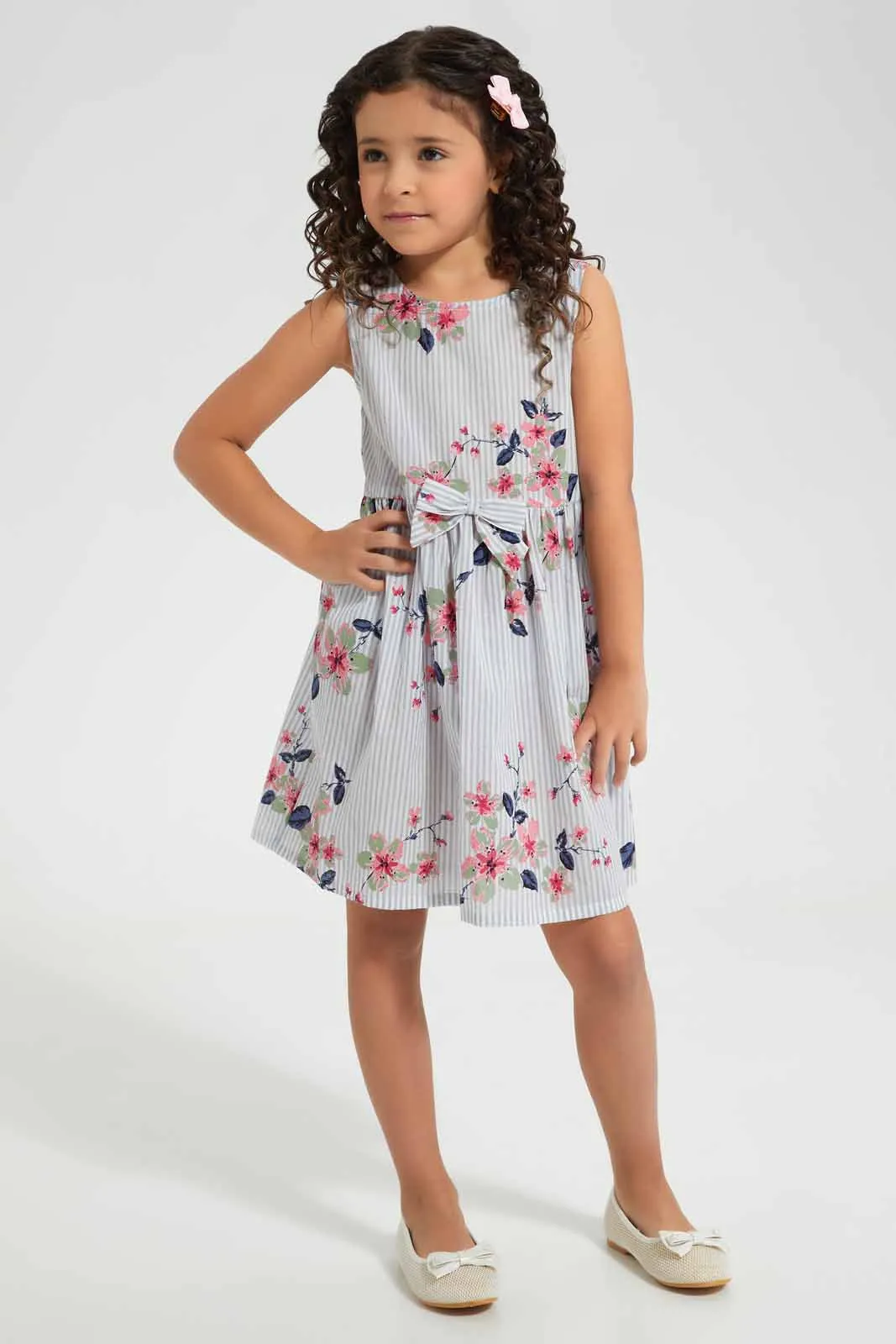 Blue Floral Gathered Dress