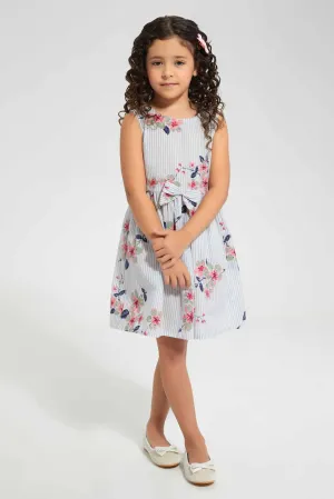 Blue Floral Gathered Dress