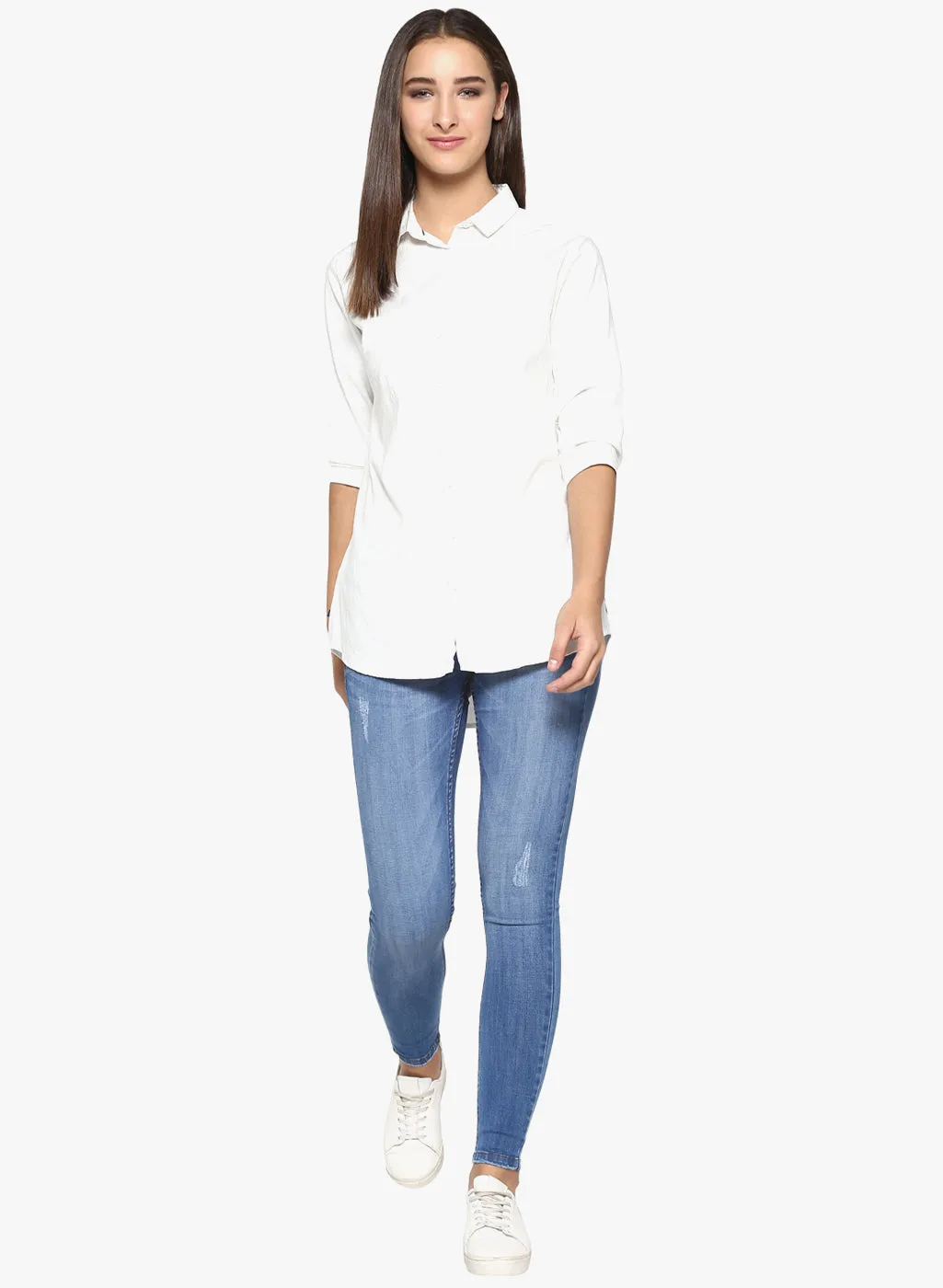 Blue Solid Light Fade Distressed Jeans
