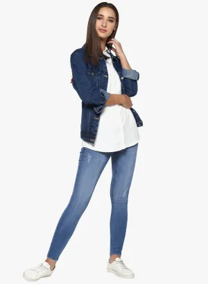 Blue Solid Light Fade Distressed Jeans