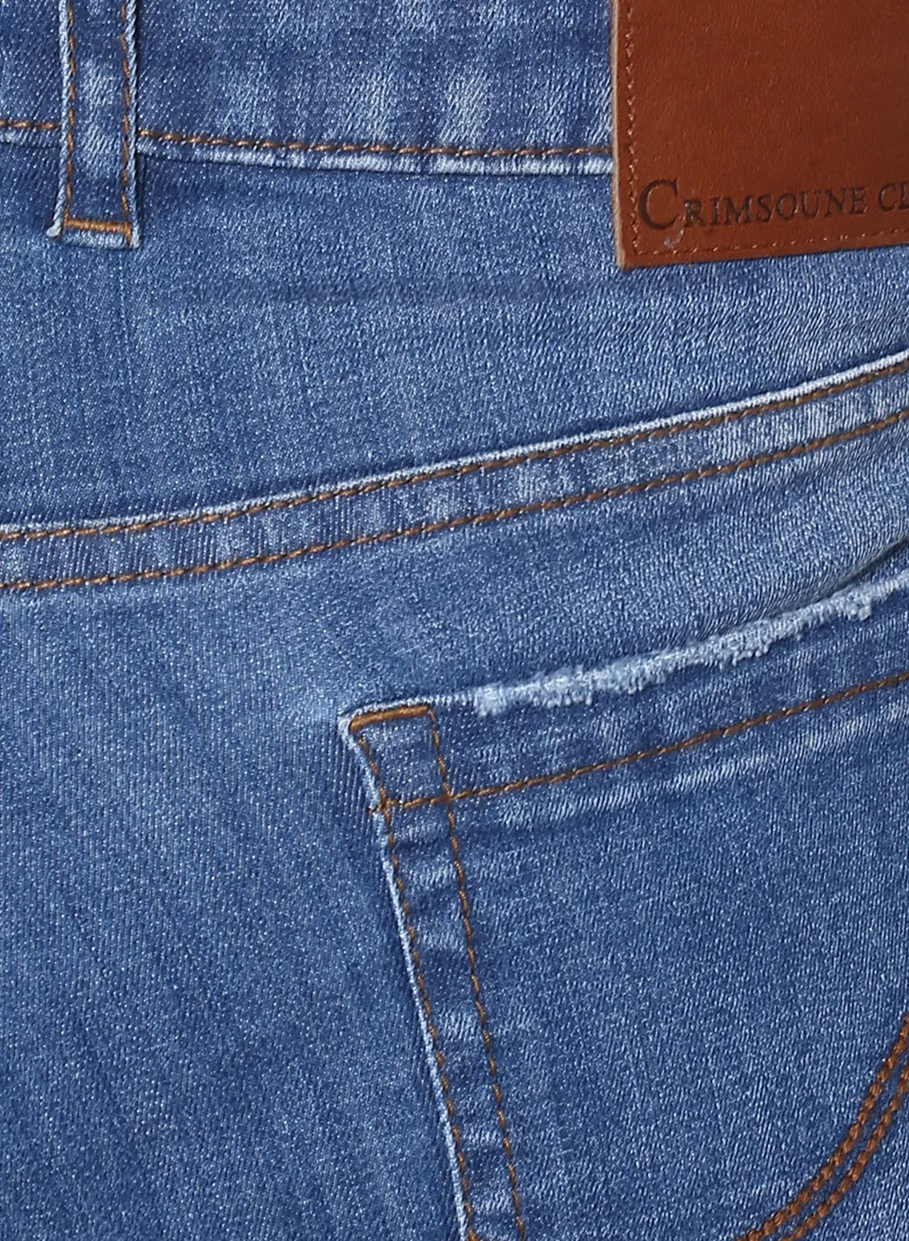 Blue Solid Light Fade Distressed Jeans