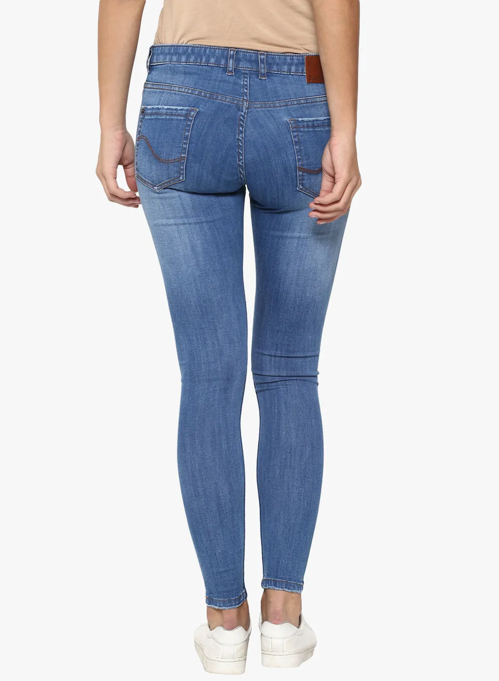 Blue Solid Light Fade Distressed Jeans