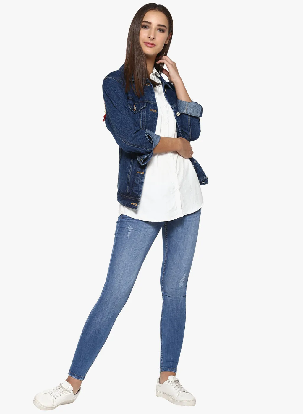 Blue Solid Light Fade Distressed Jeans