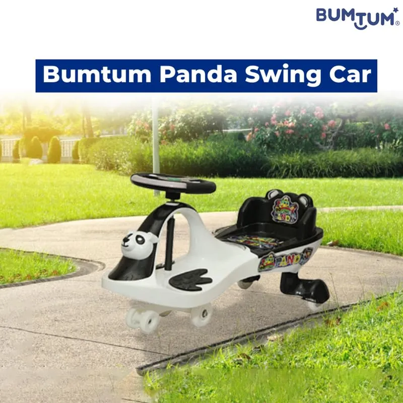 BUMTUM Baby Panda Swing Car Comfortable Seats with Backrest| Push Rider| Ride On Toy Car, Steering Music & Lights for Kids(White/Black)