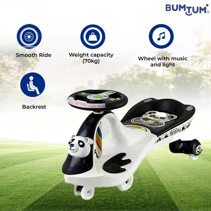 BUMTUM Baby Panda Swing Car Comfortable Seats with Backrest| Push Rider| Ride On Toy Car, Steering Music & Lights for Kids(White/Black)