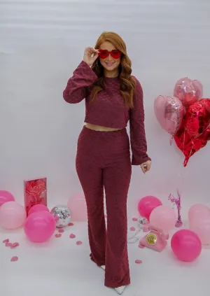 Carolina Love Checkered Flare Pants- Burgundy