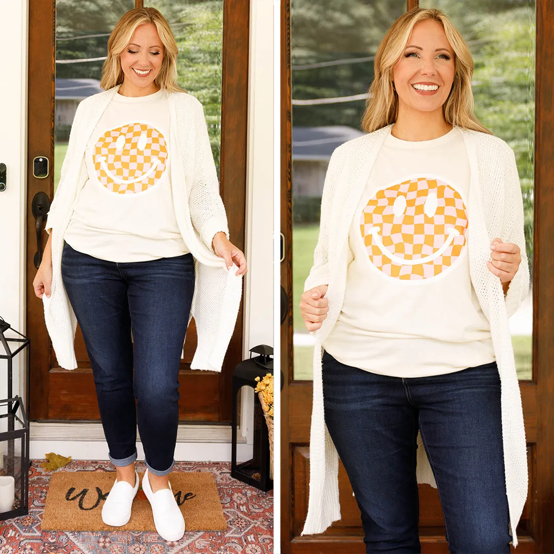 Checkered Pink Smiley Tee, Natural
