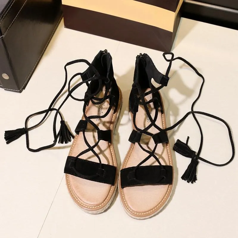 Chicvane Criss Cross Straps Gladiator Flat Strappy Sandals with Zipper