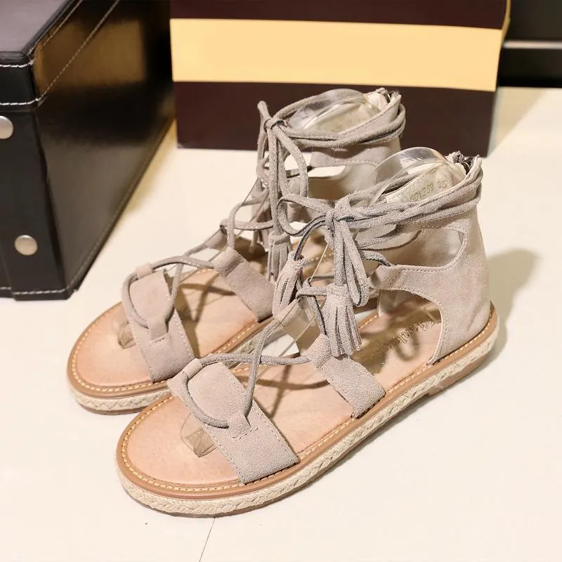 Chicvane Criss Cross Straps Gladiator Flat Strappy Sandals with Zipper