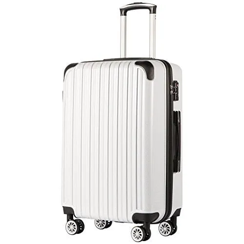 Coolife Luggage Expandable PC ABS Spinner - New White Grid