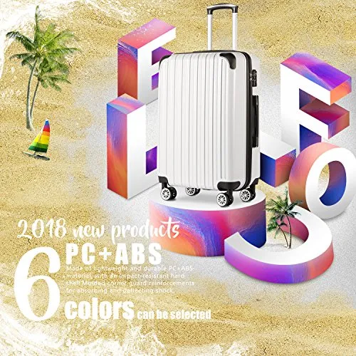 Coolife Luggage Expandable PC ABS Spinner - New White Grid