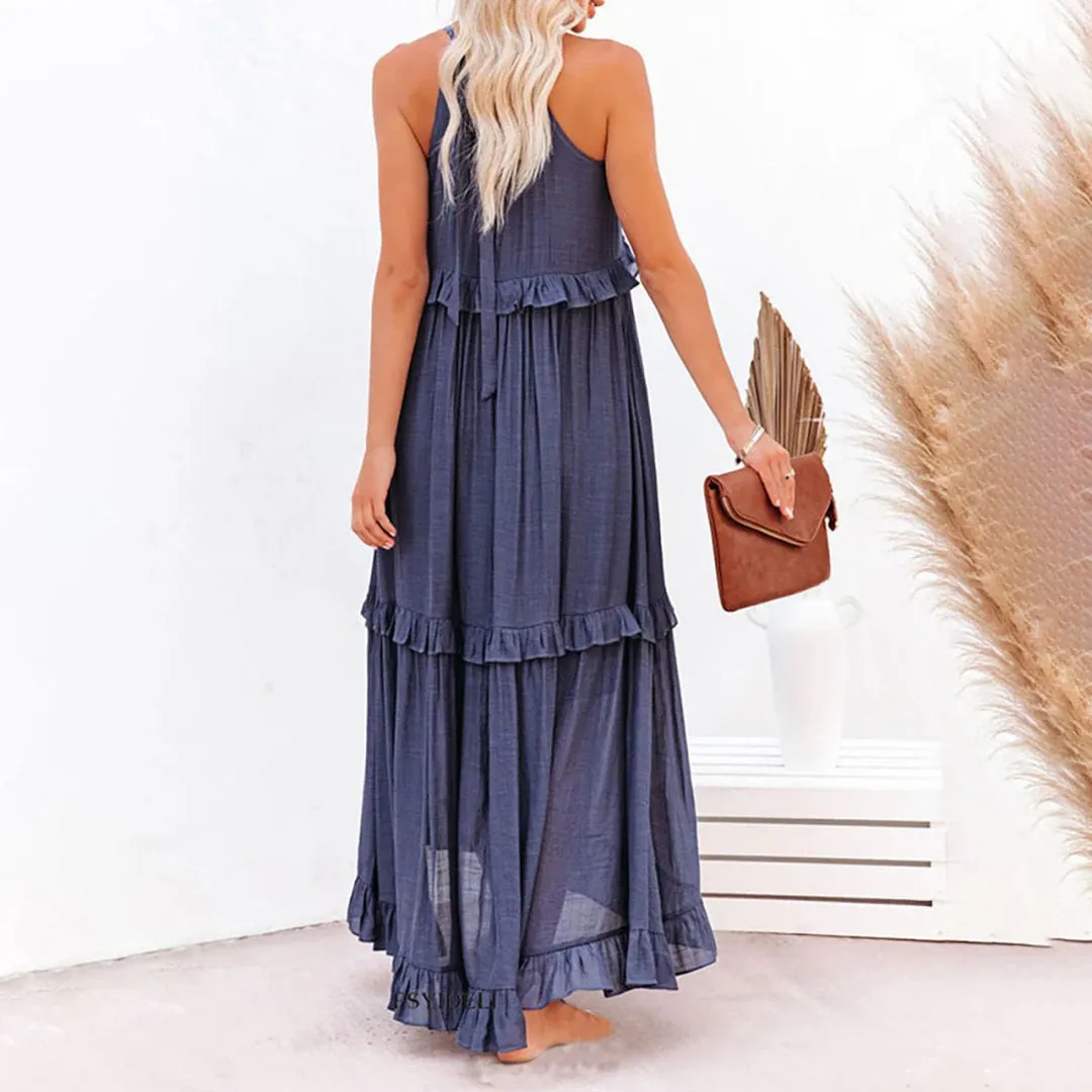 ElleVie Timeless Long Dress  Breathable Cotton Blend for Everyday Wear
