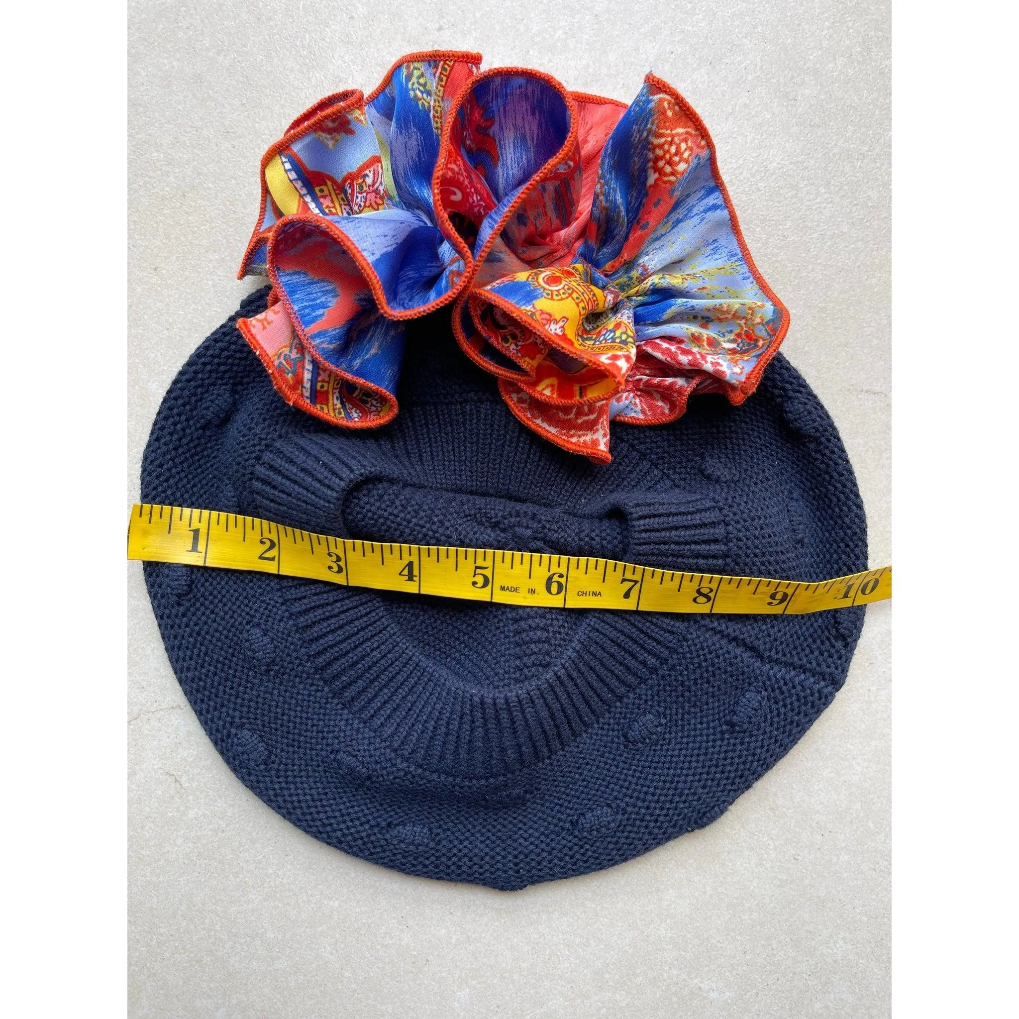 Embellished Cotton French Beret - Black/Pink