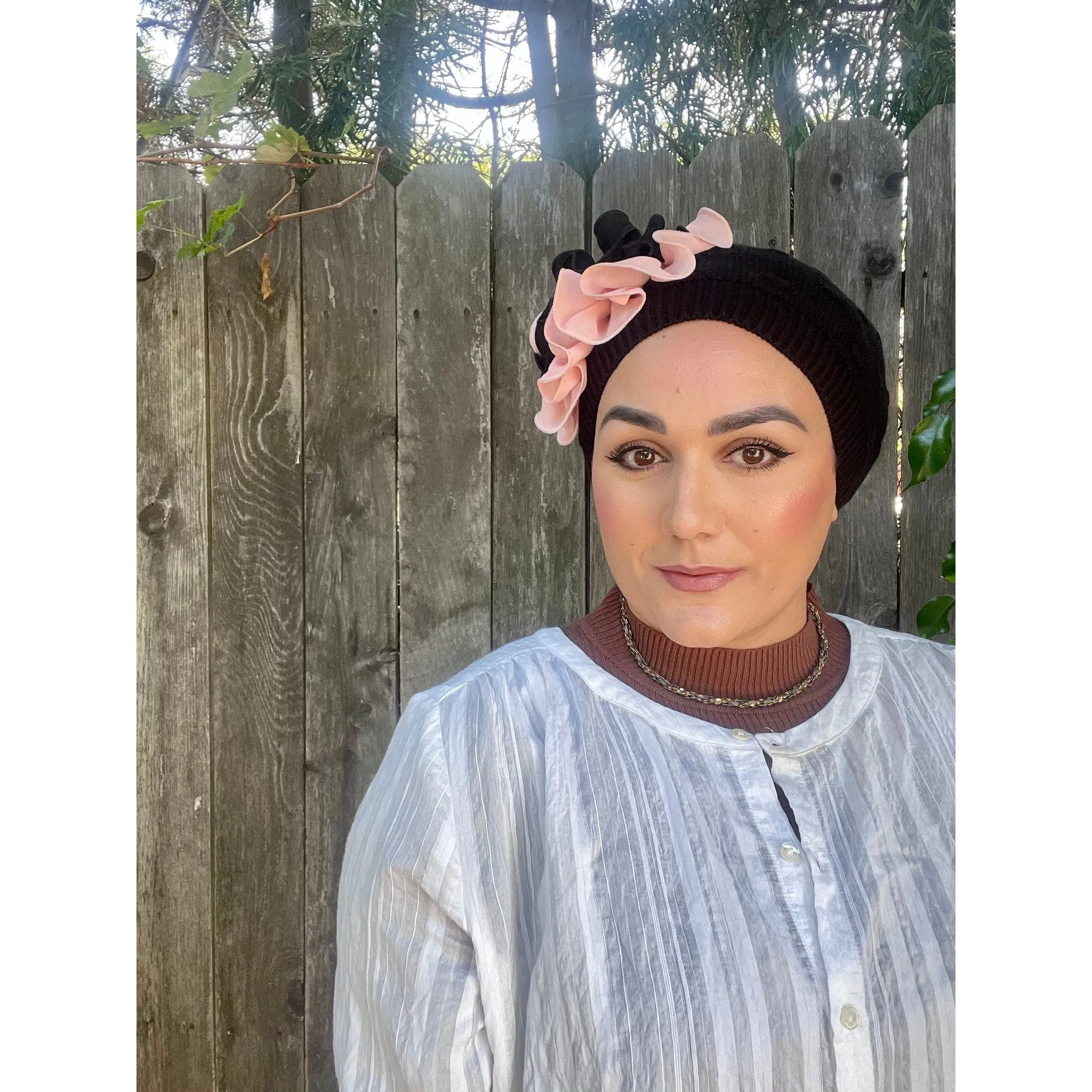 Embellished Cotton French Beret - Black/Pink