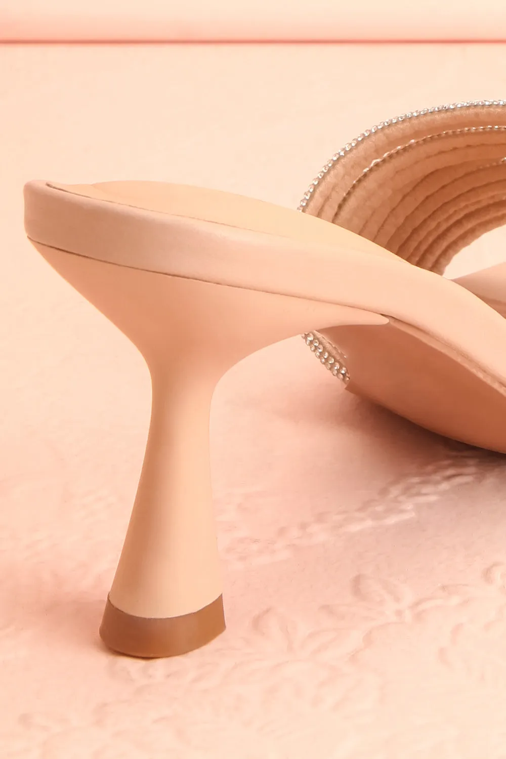 Euthenia Beige | Heeled Sandals w/ Rhinestone Straps