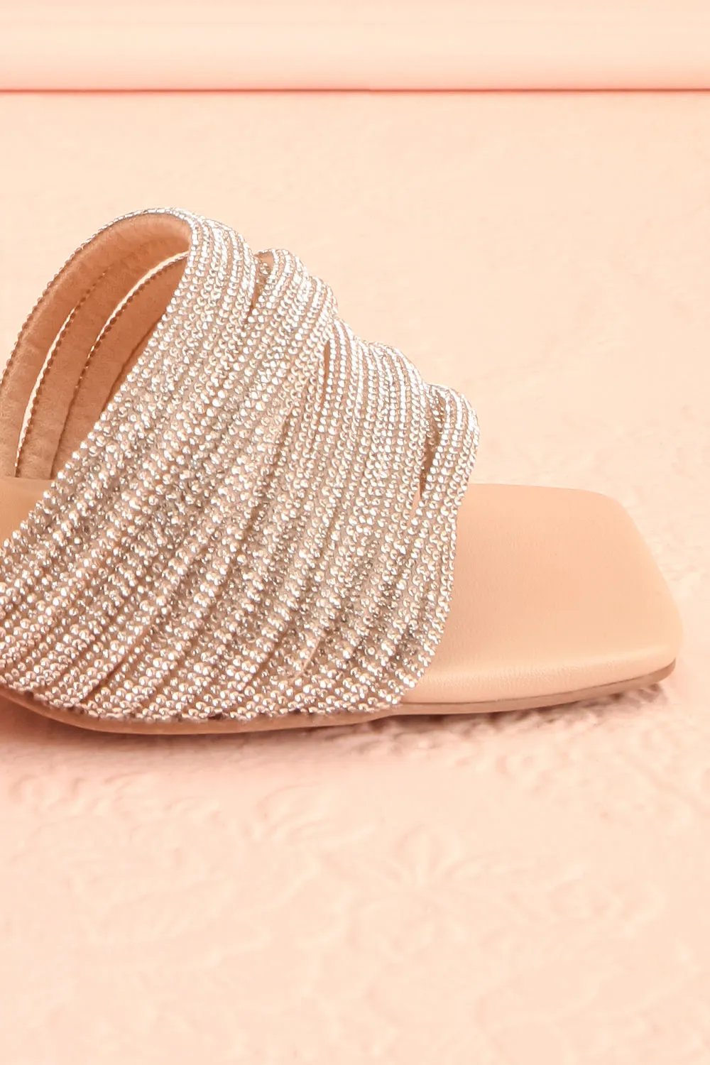 Euthenia Beige | Heeled Sandals w/ Rhinestone Straps