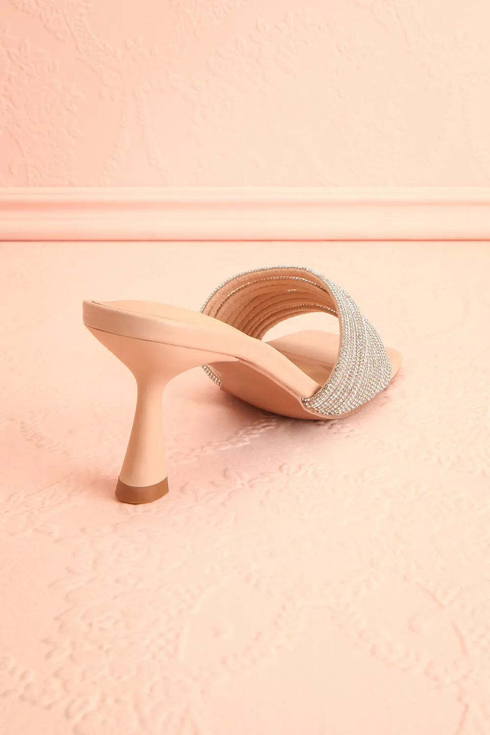 Euthenia Beige | Heeled Sandals w/ Rhinestone Straps