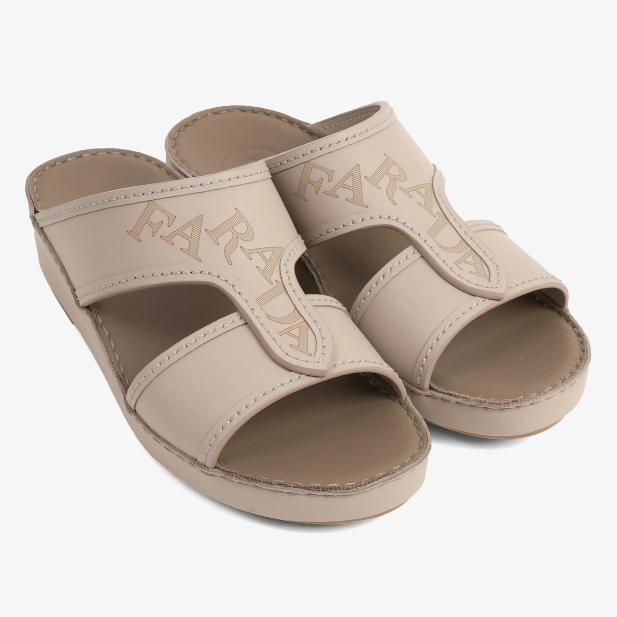 FARADA MODERN LEATHER SANDALS WITH EMBOSED LOGO WARM GREY