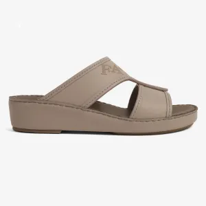 FARADA MODERN LEATHER SANDALS WITH EMBOSED LOGO WARM GREY