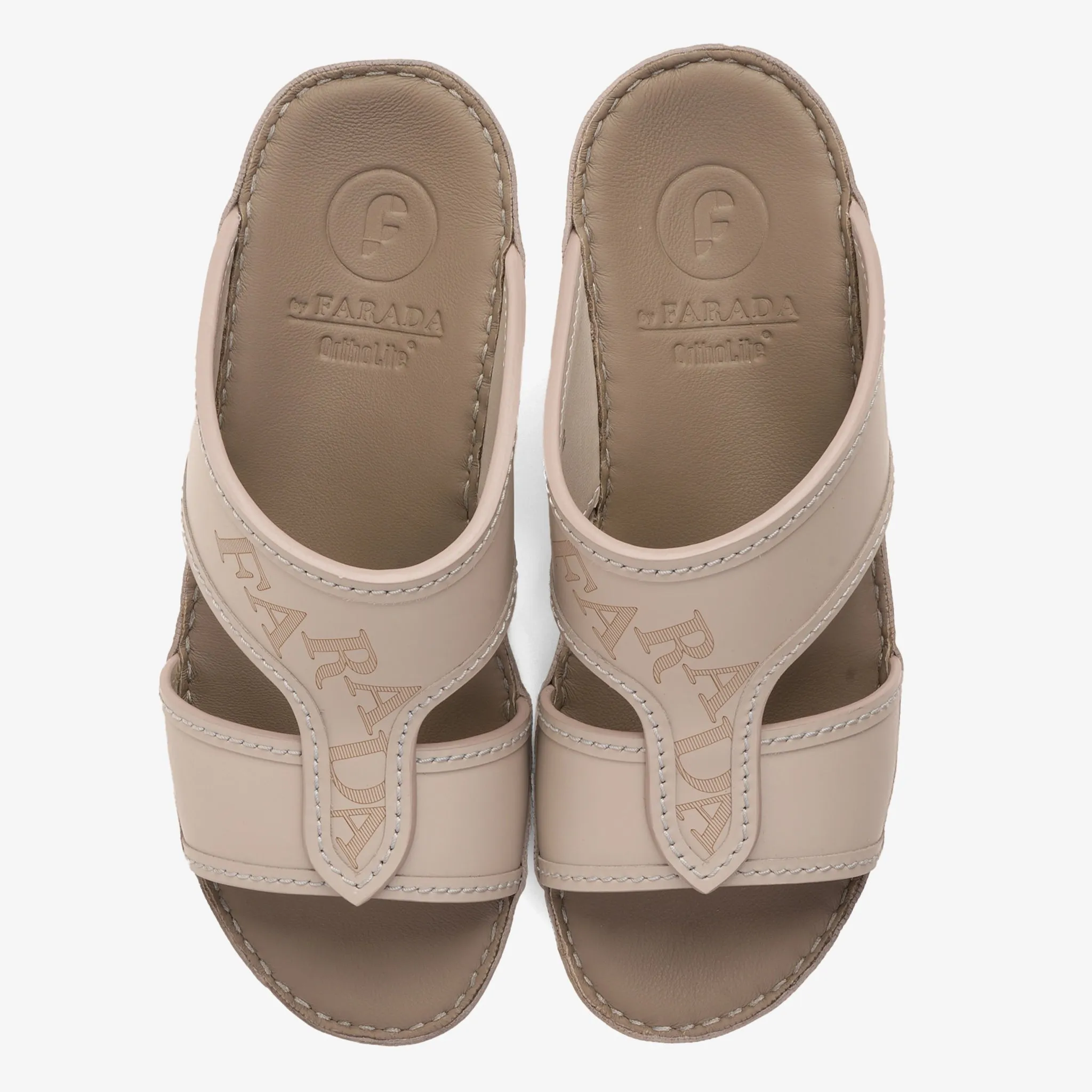 FARADA MODERN LEATHER SANDALS WITH EMBOSED LOGO WARM GREY