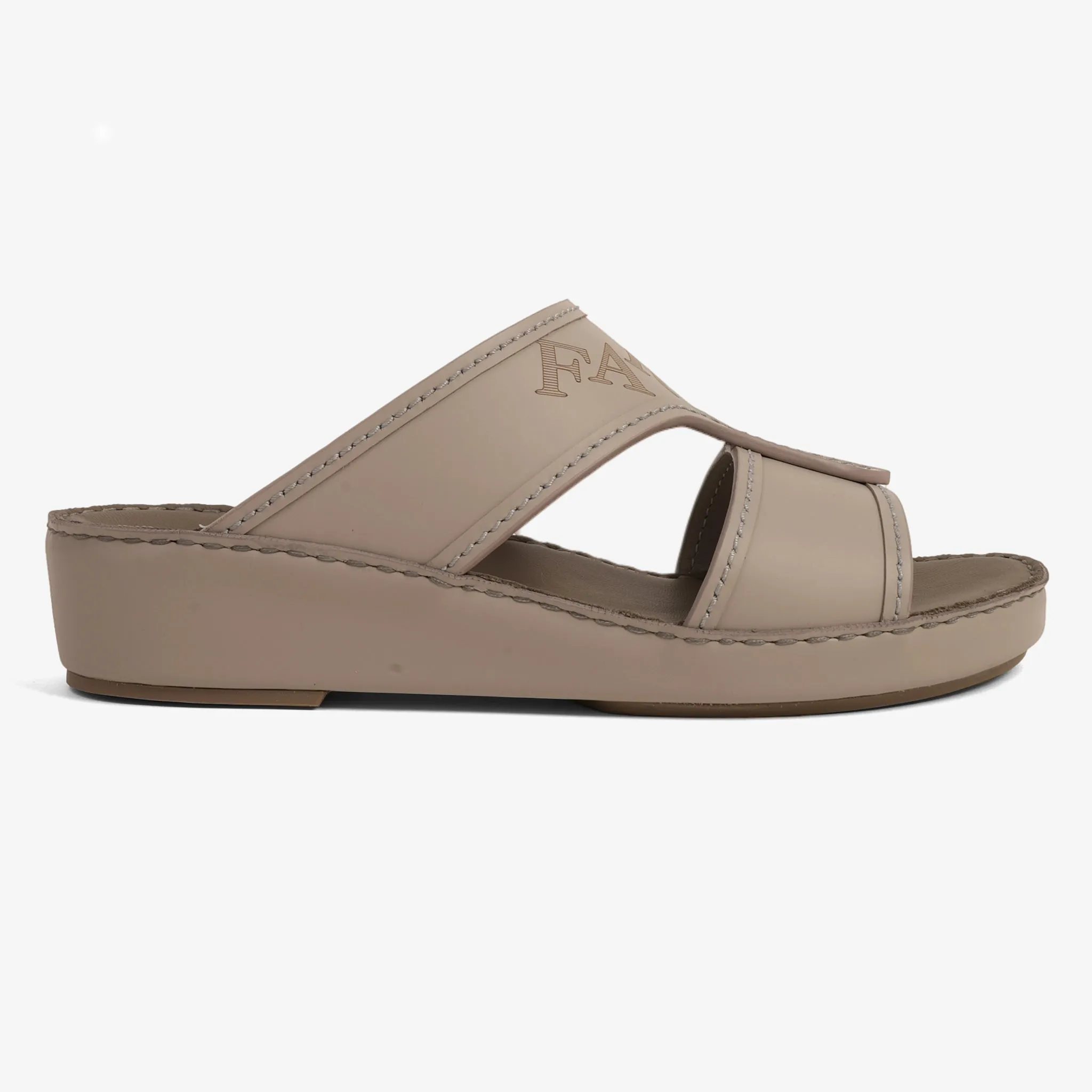 FARADA MODERN LEATHER SANDALS WITH EMBOSED LOGO WARM GREY