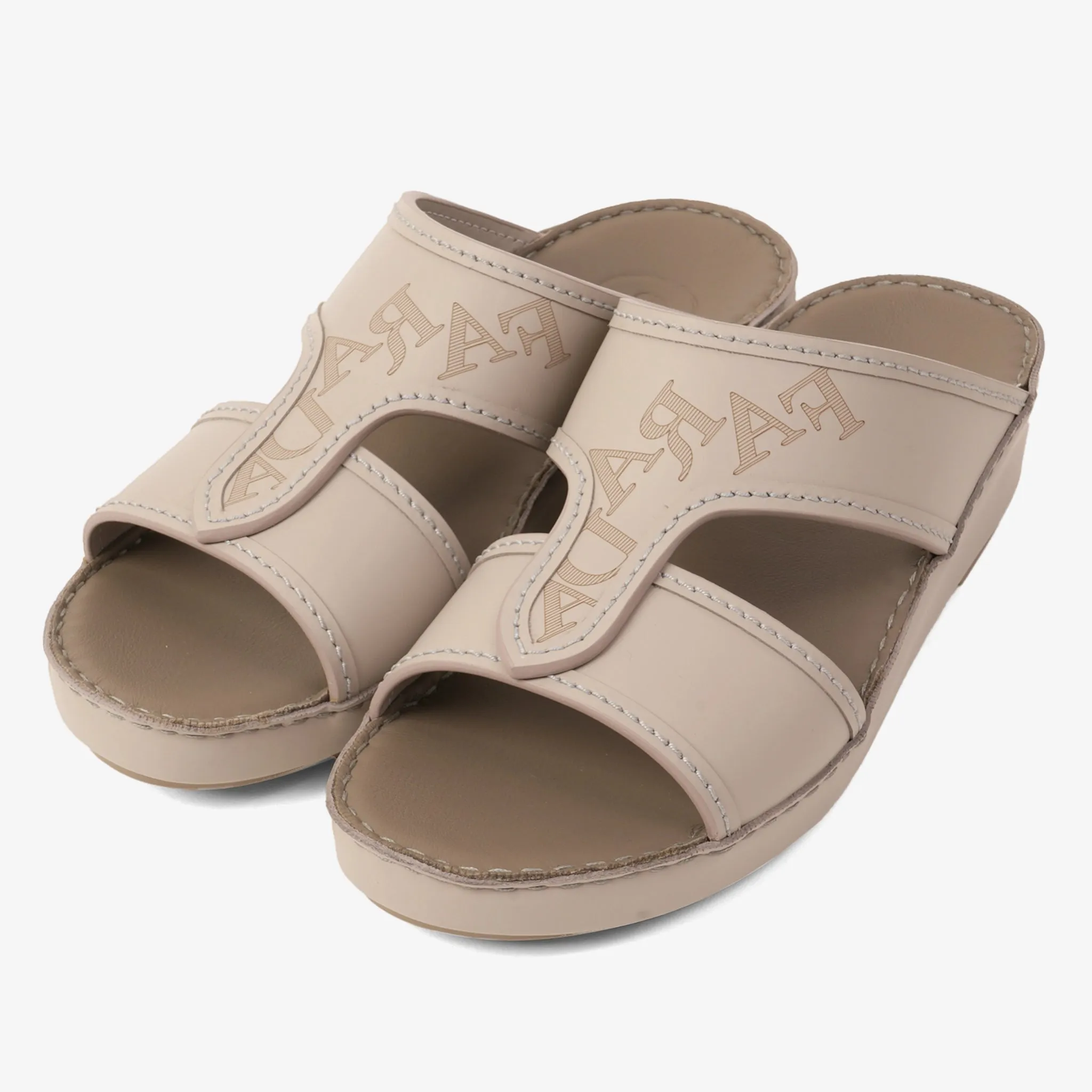 FARADA MODERN LEATHER SANDALS WITH EMBOSED LOGO WARM GREY