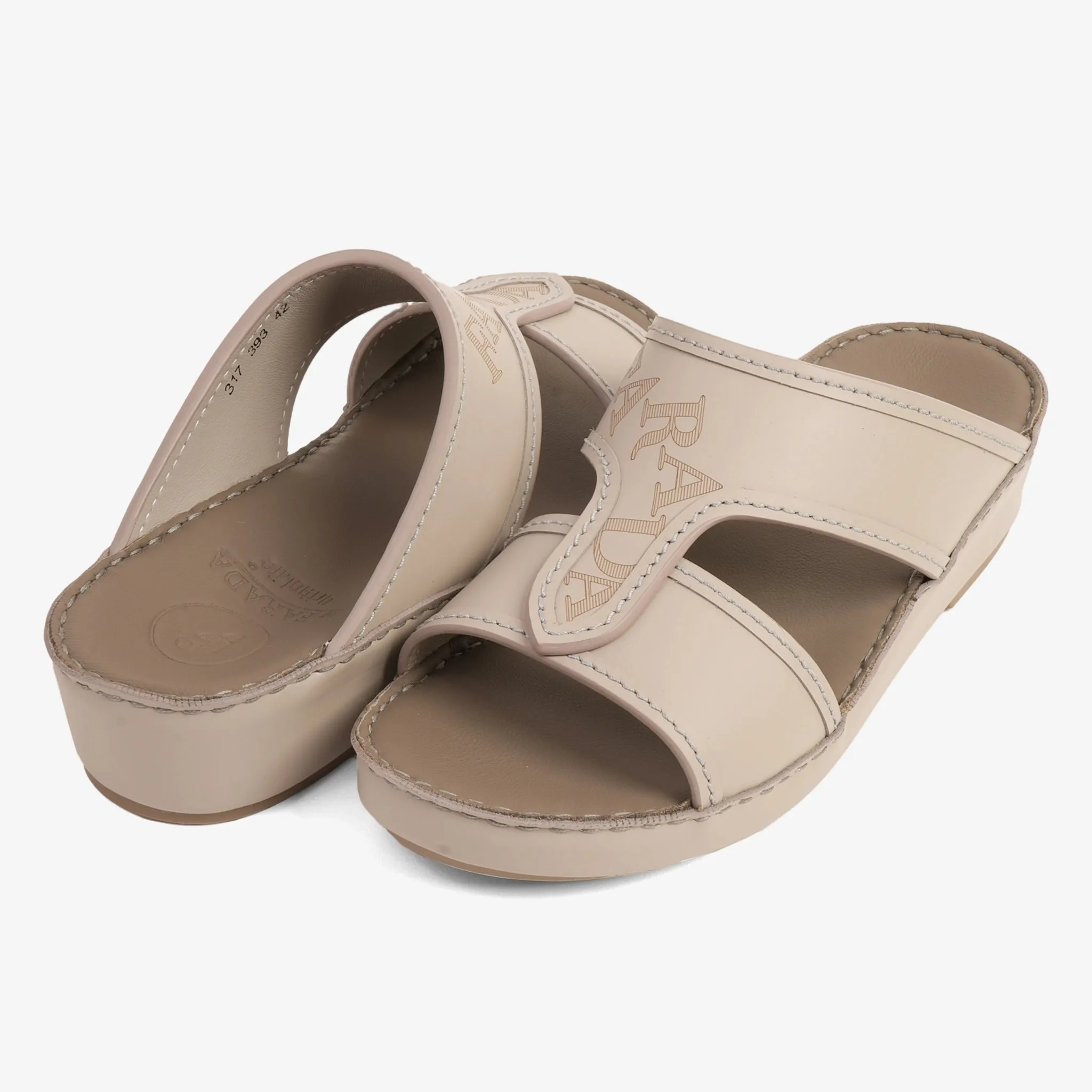 FARADA MODERN LEATHER SANDALS WITH EMBOSED LOGO WARM GREY