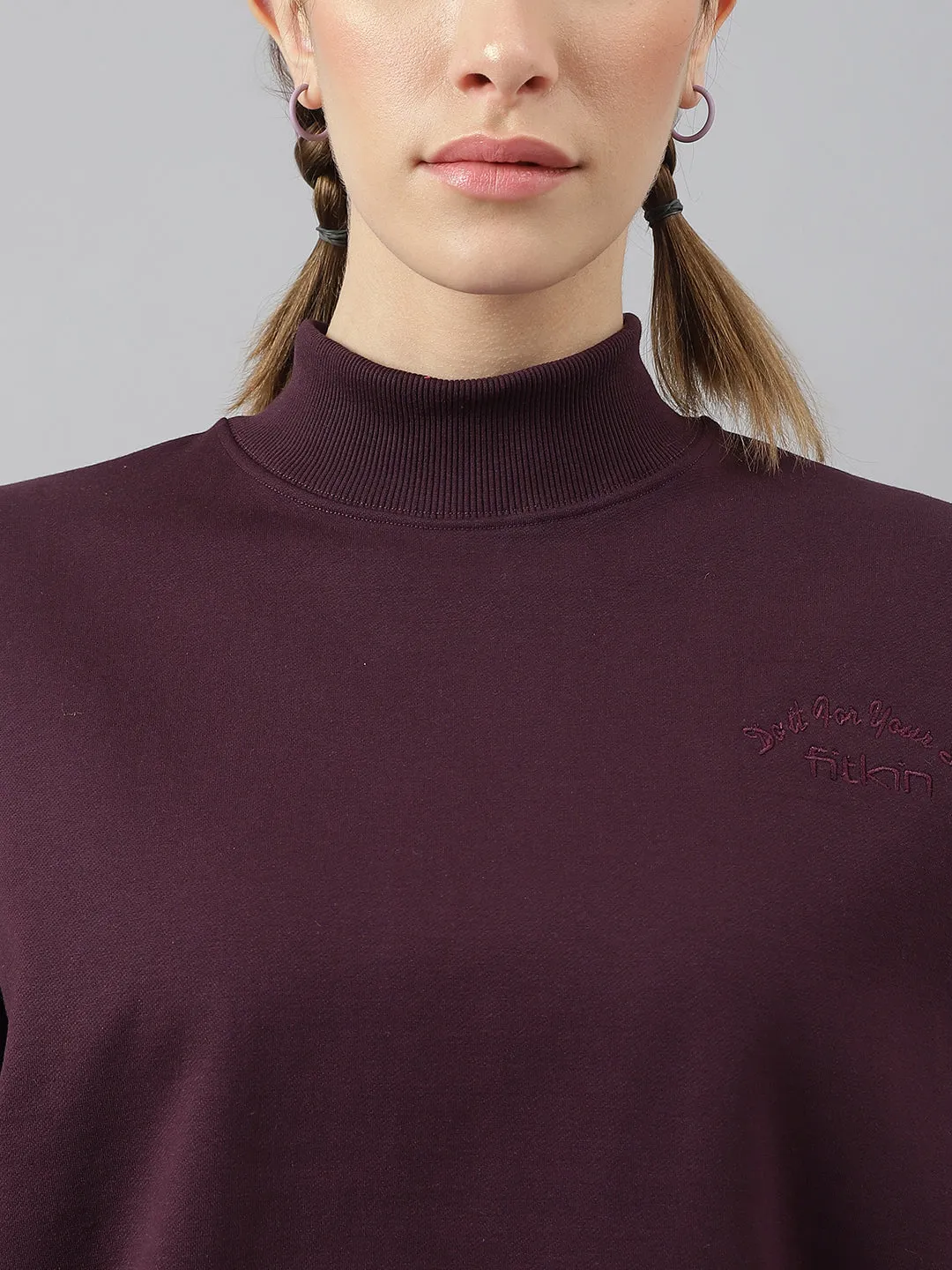 Fitkin Women Purple Crew Neck Oversized Sweatshirt