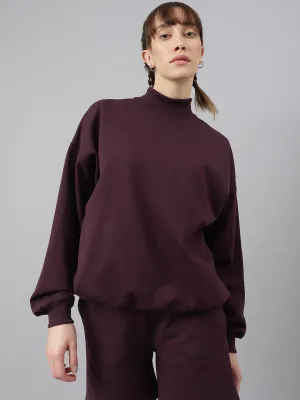 Fitkin Women Purple Crew Neck Oversized Sweatshirt