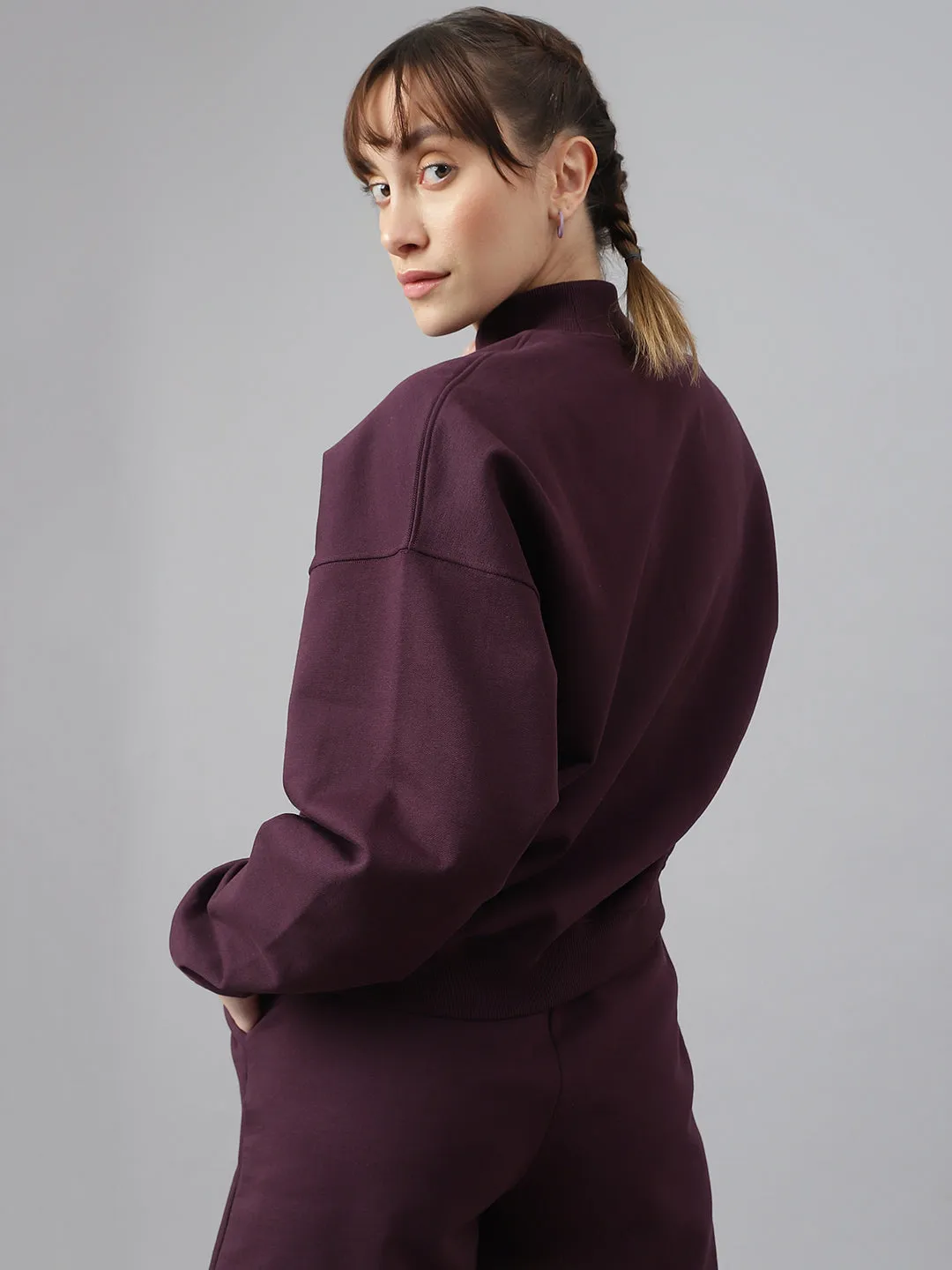 Fitkin Women Purple Crew Neck Oversized Sweatshirt