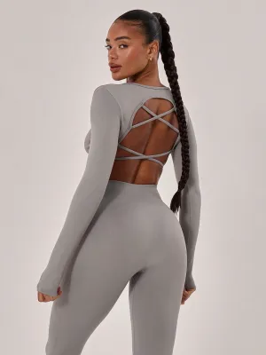 FlexStrap Cross Back Crop Top – Grey