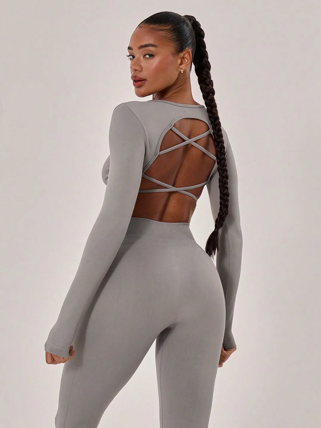FlexStrap Cross Back Crop Top – Grey