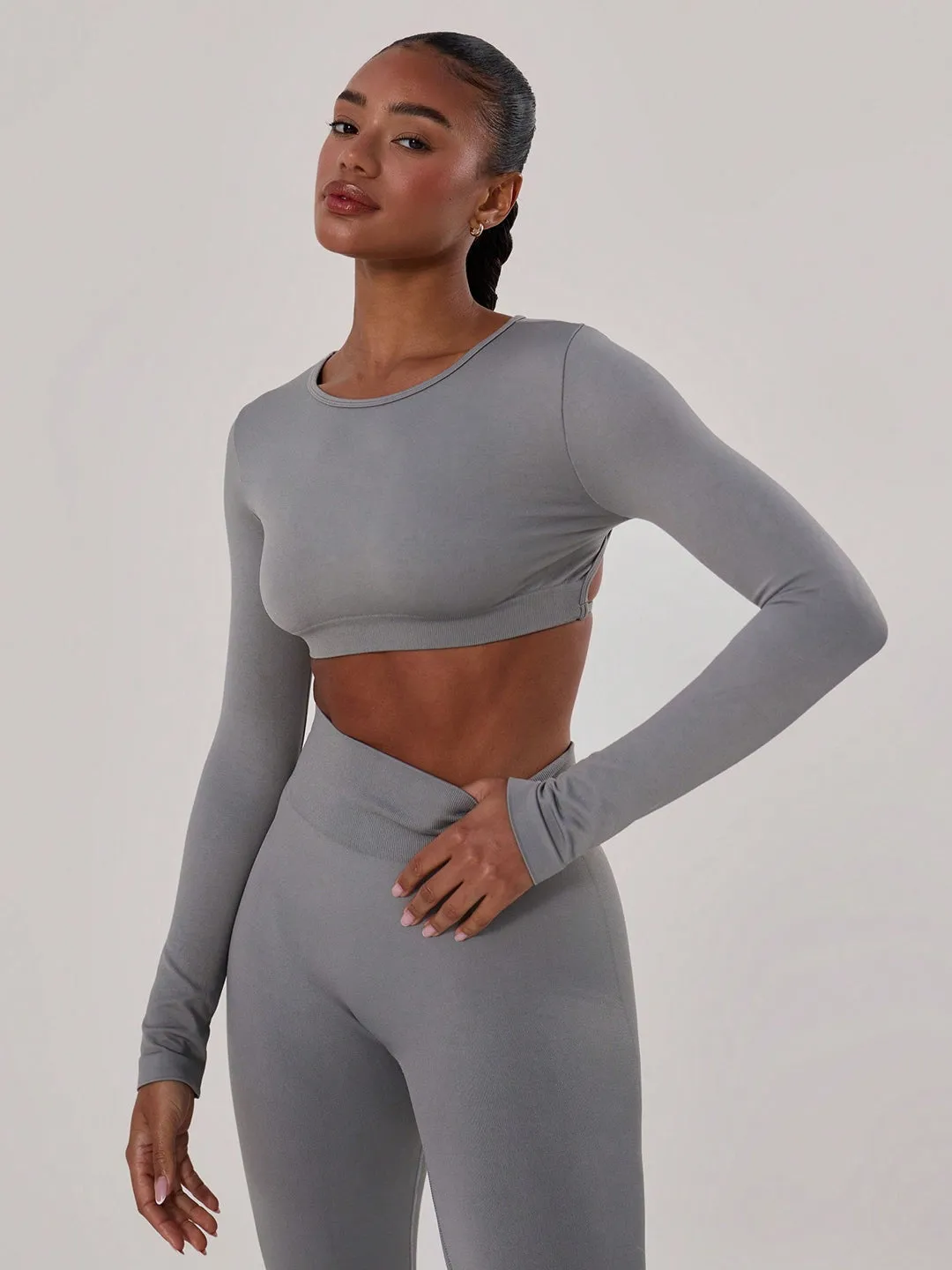 FlexStrap Cross Back Crop Top – Grey
