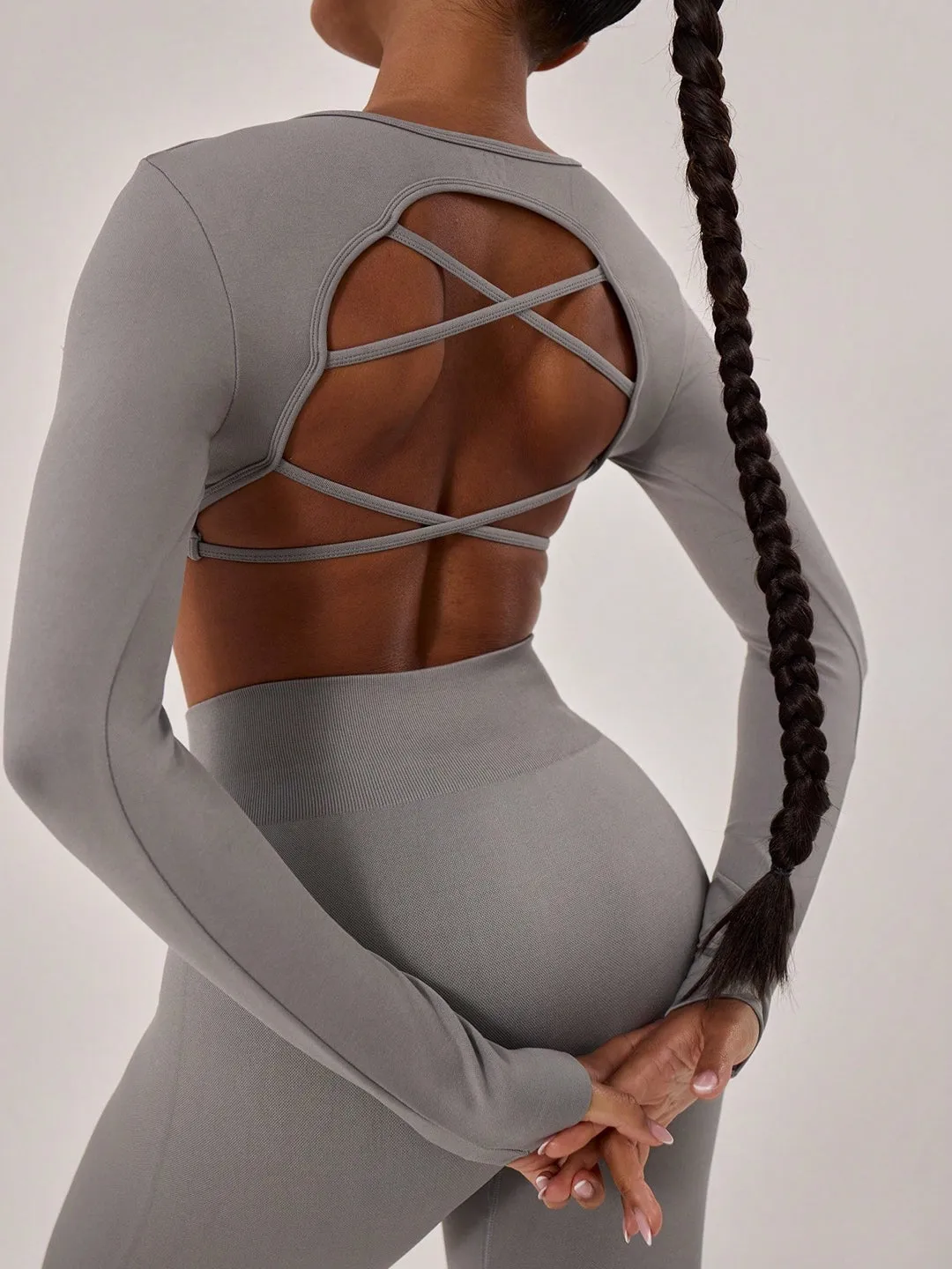 FlexStrap Cross Back Crop Top – Grey