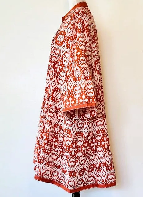 Floral Cotton Long Sleeves Short Dress. Great Transition Dress (Rust)