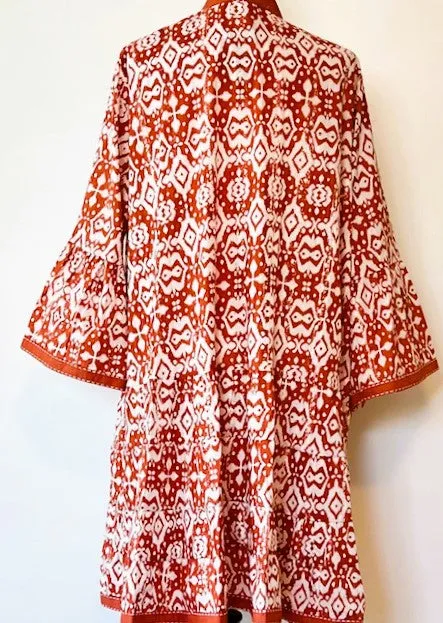 Floral Cotton Long Sleeves Short Dress. Great Transition Dress (Rust)