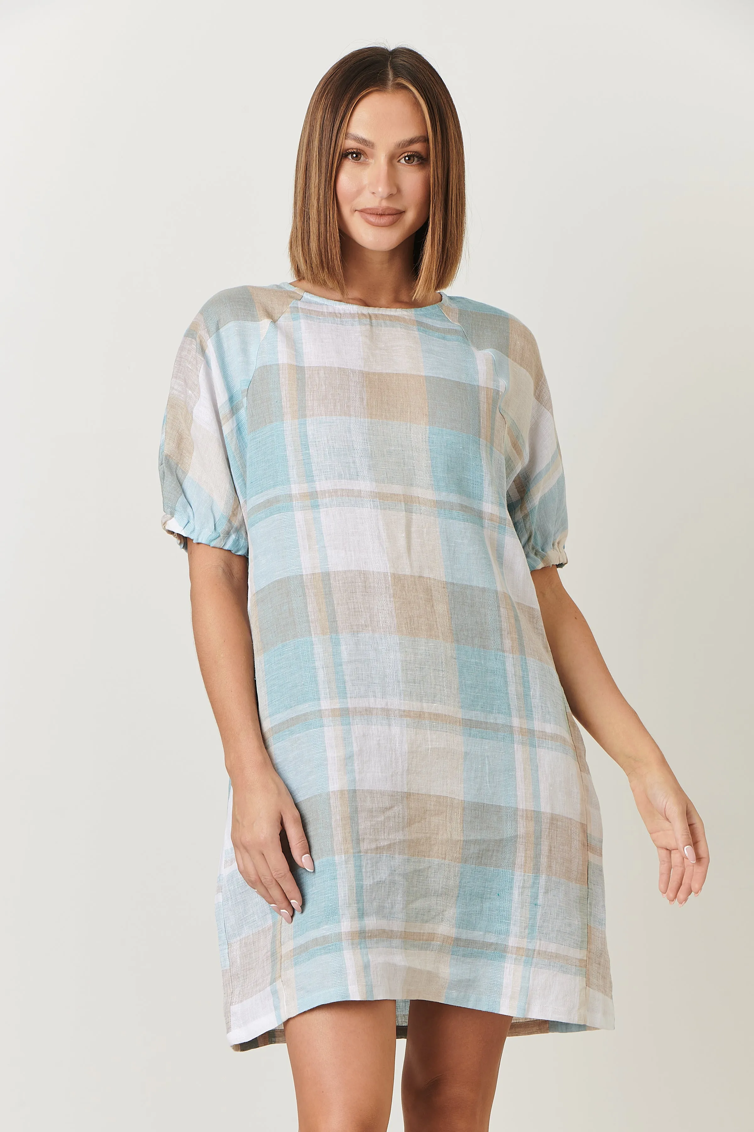GA395 Linen Shift Dress in Azure