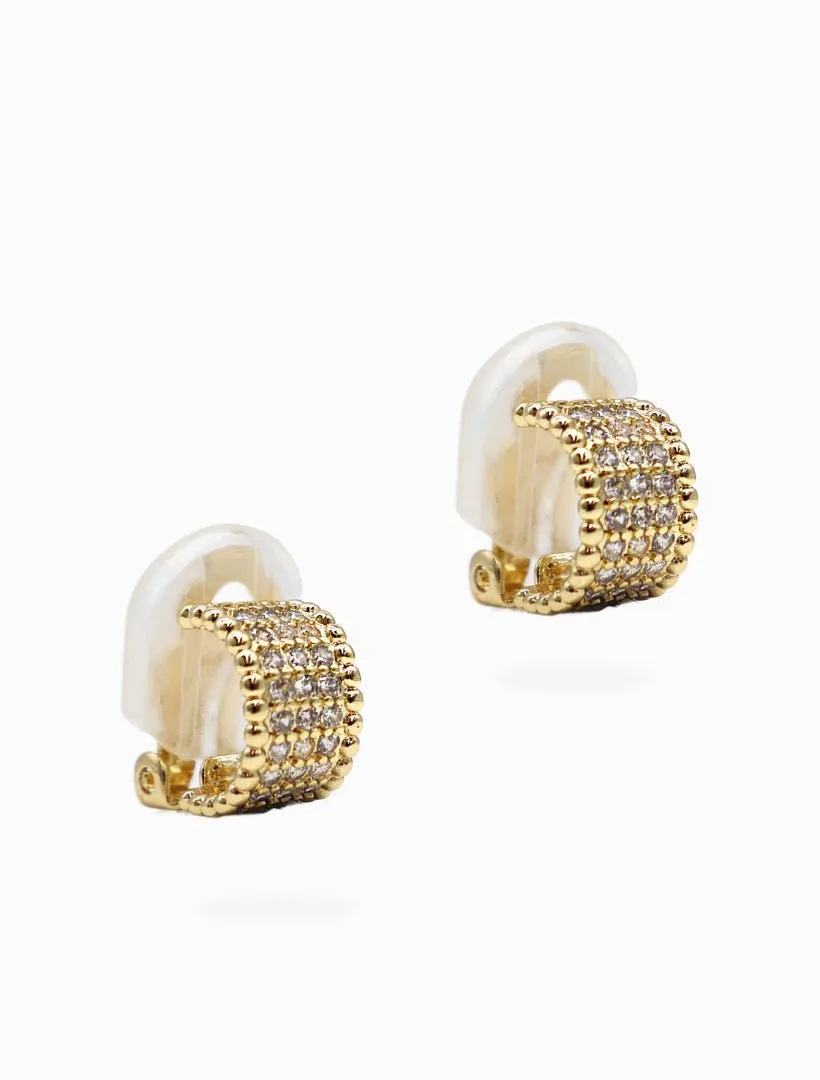 Gold and Crystal Half Hoop Clip Ons