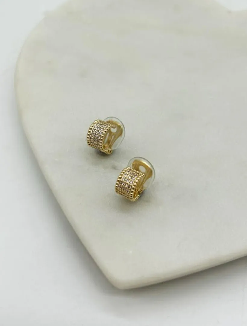 Gold and Crystal Half Hoop Clip Ons