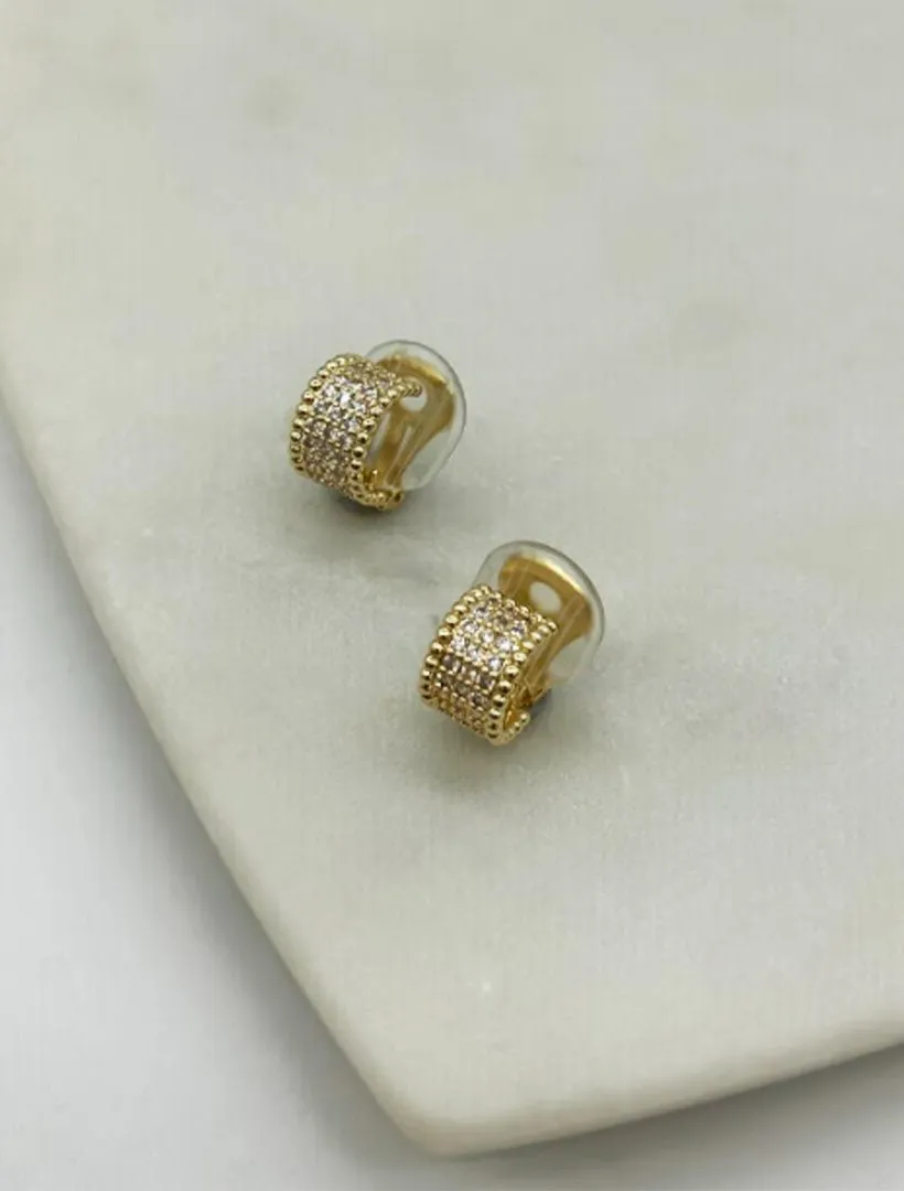 Gold and Crystal Half Hoop Clip Ons